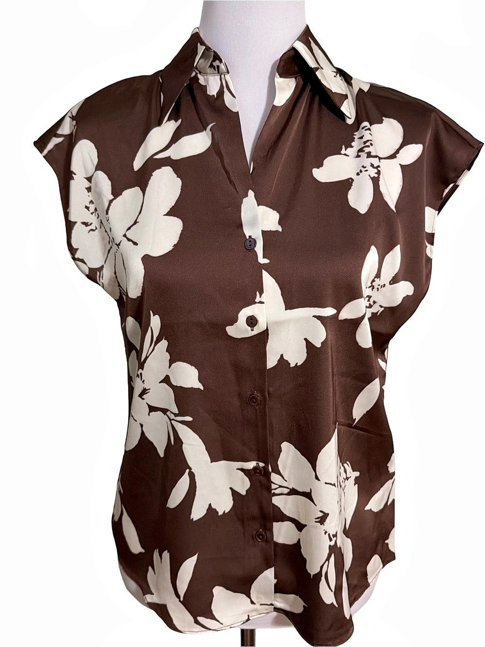 Maison d’ Amelie Floral Button Down Top in Brown & White NWT